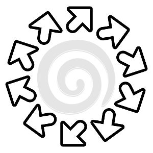 Circular arrows for cycle, repeat themes. Progress, process, procedure concept pointer design. Cyclical, spinning arrows