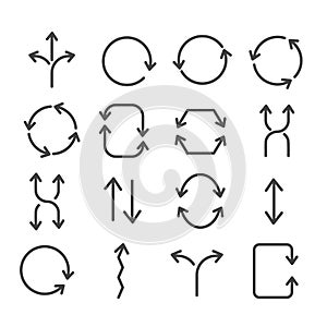 Circular arrows sign, refresh and rotation arrows icon set isolated. Modern outline on white background