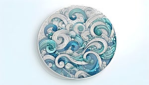 Circular artwork featuring intricate swirling patterns resembling o