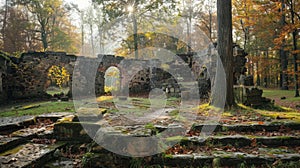 Circular barbecue area within the ruins of an ancient castle for outdoor grilling events