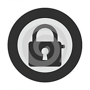 A circular black and white icon features a padlock symbol centered within it. The lock