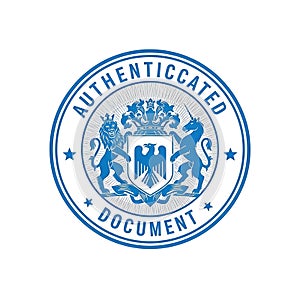 Official seal stamp authenticated document official emblem blue ink on