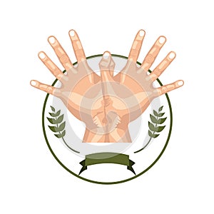 Circular border olive branch with hands forming a bird