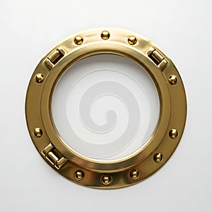 Circular brass porthole frame with rivets and latch