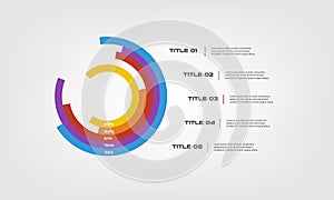 Circular chart color infographics step by step in a series of circle. Element of chart, graph, diagram with 5 options -