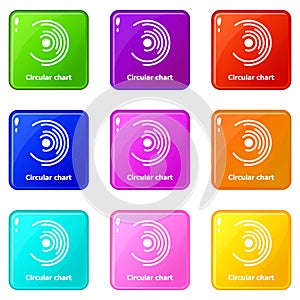 Circular chart icons set 9 color collection