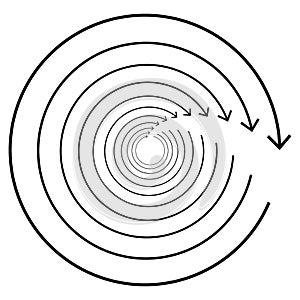 Circular, circle arrow right. Radial arrow icon, symbol. Clockwise rotate, twirl, twist concept element. Spin, vortex pointer.