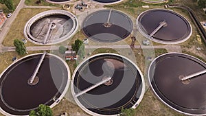 Circular clarifiers located at a massive sewage water cleaning facility