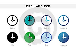 Circular Clock icon in different style. Circular Clock vector icons designed in outline, solid, colored, filled, gradient, and