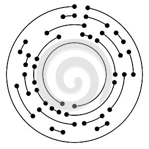 Circular, concentric lines, segmented circles with nodes, nodal points