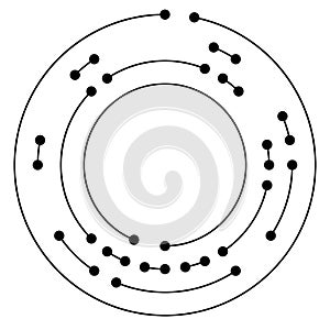 Circular, concentric lines, segmented circles with nodes, nodal points