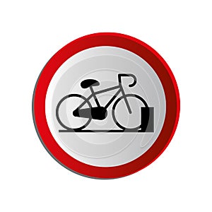 Circular contour road sign with bicycle and parking area