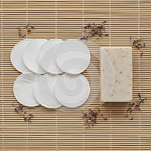 Circular cotton pads and a rectangular