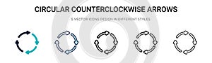 Circular counterclockwise arrows icon in filled, thin line, outline and stroke style. Vector illustration of two colored and black