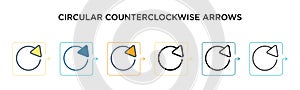 Circular counterclockwise arrows vector icon in 6 different modern styles. Black, two colored circular counterclockwise arrows