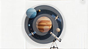 Solar system model with planets and satellites space.