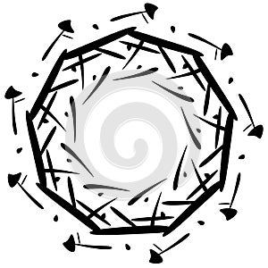Circular design with distortion effect. Abstract monochrome elem