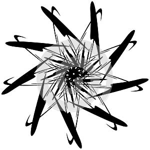 Circular design with distortion effect. Abstract monochrome elem