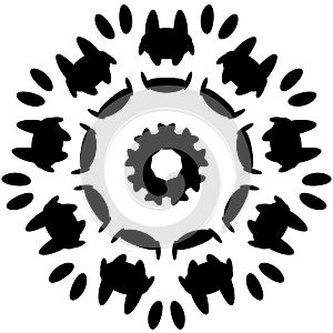 Circular design with distortion effect. Abstract monochrome elem