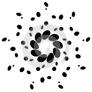 Circular design with distortion effect. Abstract monochrome elem