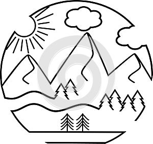 Circular Design with Mountains and Trees