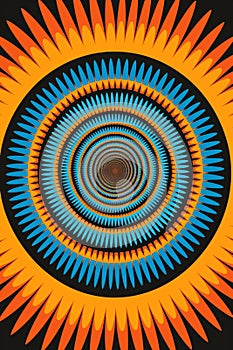 A circular design with orange, blue and yellow colors, AI