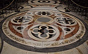 Circular detail, with five other inlaid internal circles, of the floor of the cathedral of Santa Maria in Fiore in Florence.