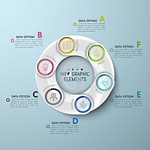 Circular diagram with 6 paper white overlaying elements