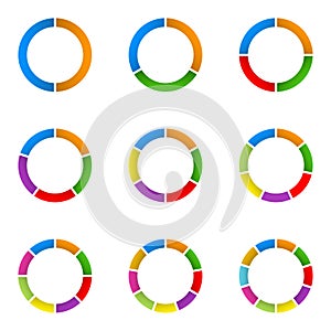 Circular diagram set. Pie chart template. Circle infographics concept with 2,3,4,5,6,7,8,9,10 steps, parts, levels or options.