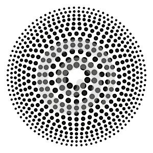 Circular dot pattern. Halftone round element. Geometric point array. Vector texture background.