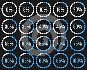 Circular download chart with the percentage of execution in the