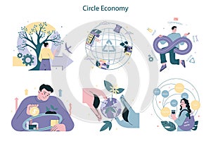 Circular economy cocnept set. Sustainable business model. Product life