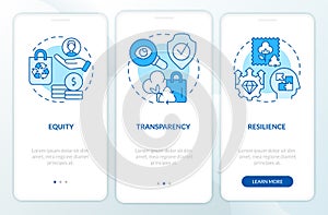 Circular economy emergent features blue onboarding mobile app screen