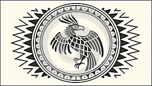 Circular Emblem with Stylized Eagle and Tribal Patterns, Cultural Symbol, vector design Generative AI
