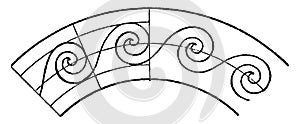 Circular Evolute Spiral is a wave pattern that mimics the wave of the sea, vintage engraving