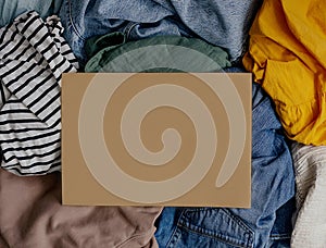 Circular fashion, eco friendly sustainable shopping, thrifting shop concept photo