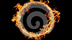 Circular fiery frame on black backdrop circle of flames burning in circular pattern