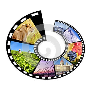 Circular film strip travel concept.