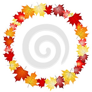 Circular flame made with fall, autumn leaves