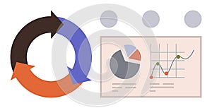 Circular Flow Diagram and Data Analytics Chart for Business Processes and Performance Metrics