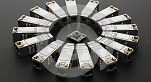 Arrangement of computer memory modules ram dimms in a circular pattern showcasing technology and digital data storage solutions