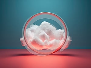 Circular frame illuminated by red light with cloud hovering.