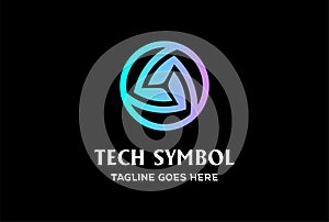 Circular Futuristic Triangle Chain Logo Design Vector