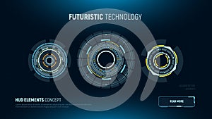 Circular futuristic user interfaces. HUD elements. Sci-fi touch screen display. Vector illustration