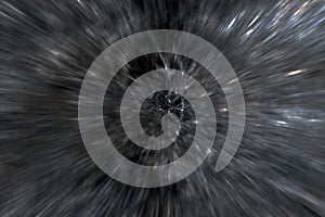 Circular geometric dark silver gray black background. Abstract explosion effect. Centric motion pattern. Warp drive