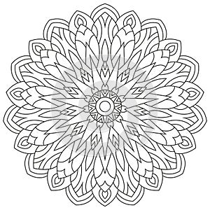 Circular geometric ornament. Round outline Mandala for coloring book page