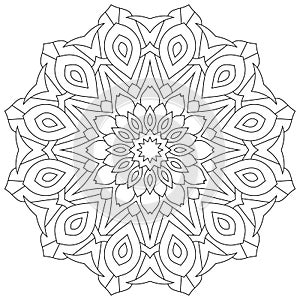 Circular geometric ornament. Round outline Mandala for coloring book page