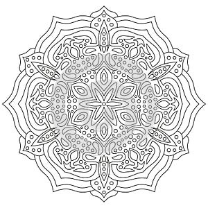 Circular geometric ornament. Round outline Mandala for coloring book page