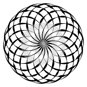 Circular geometric spiral. Abstract monochrome design element