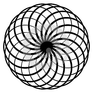Circular geometric spiral. Abstract monochrome design element